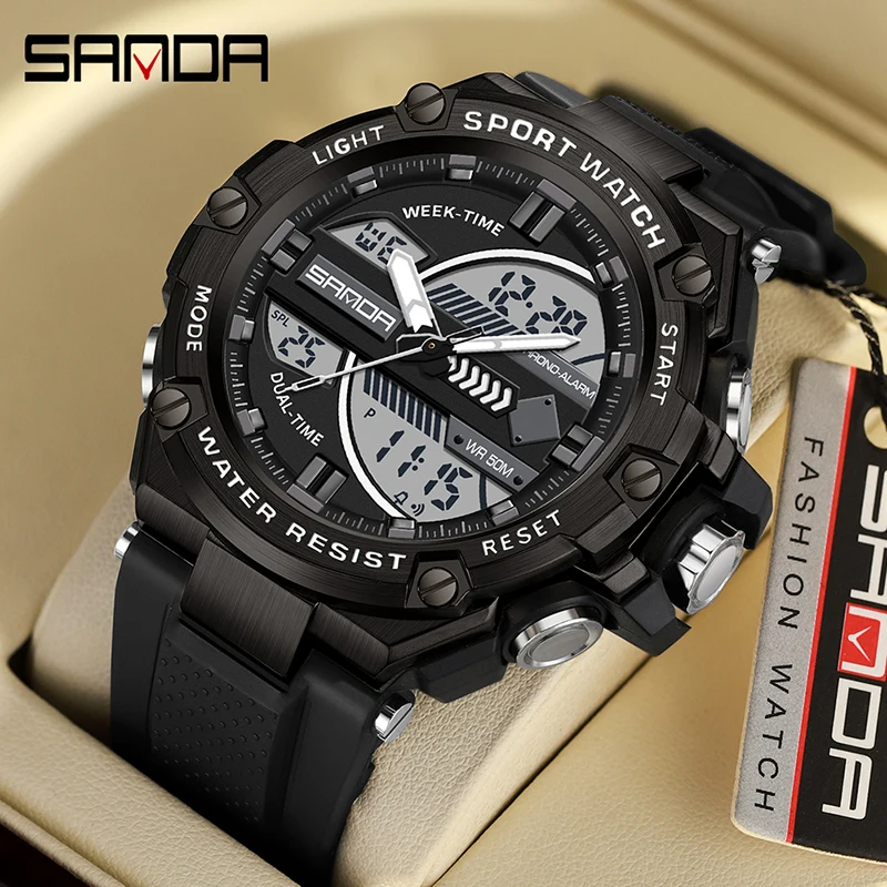 

New Men's Watches 50M Waterproof Wristwatch LED Digital SANDA 3185 Quartz Clock Sports Military Watch for Men Relogios Masculino