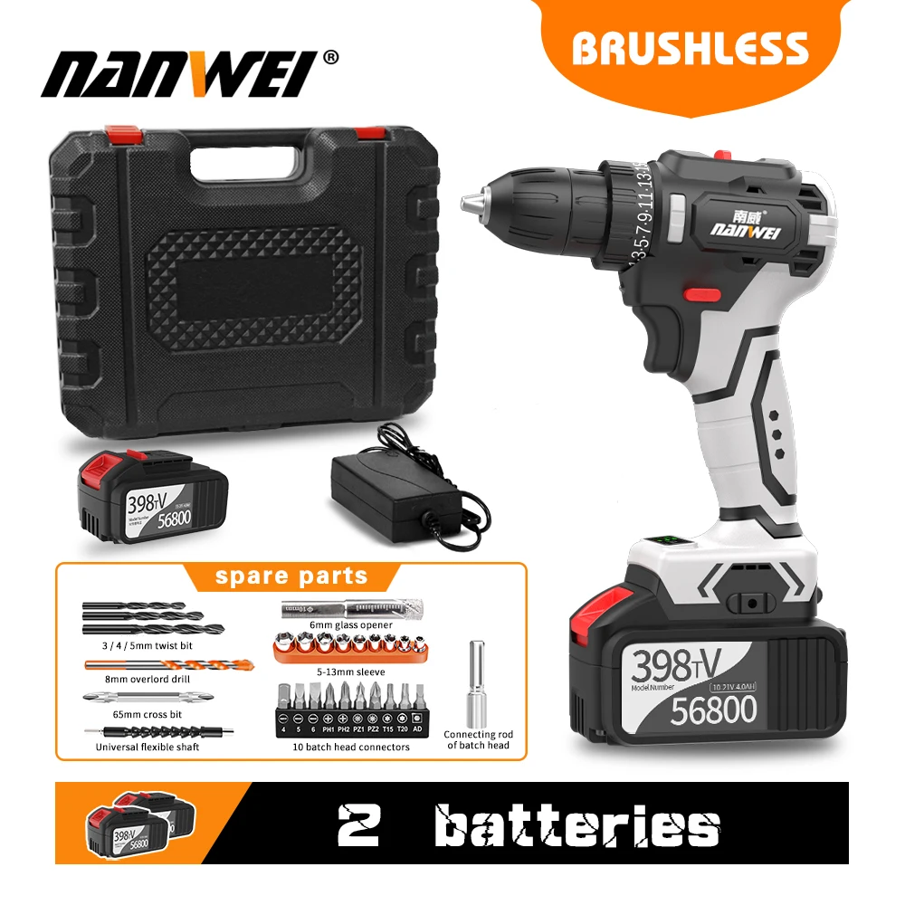 

21V Cordless Brushless Screwdriver Electric Screwdriver impact 80Nm Professional Multi-function Mini Drill For House Renovation