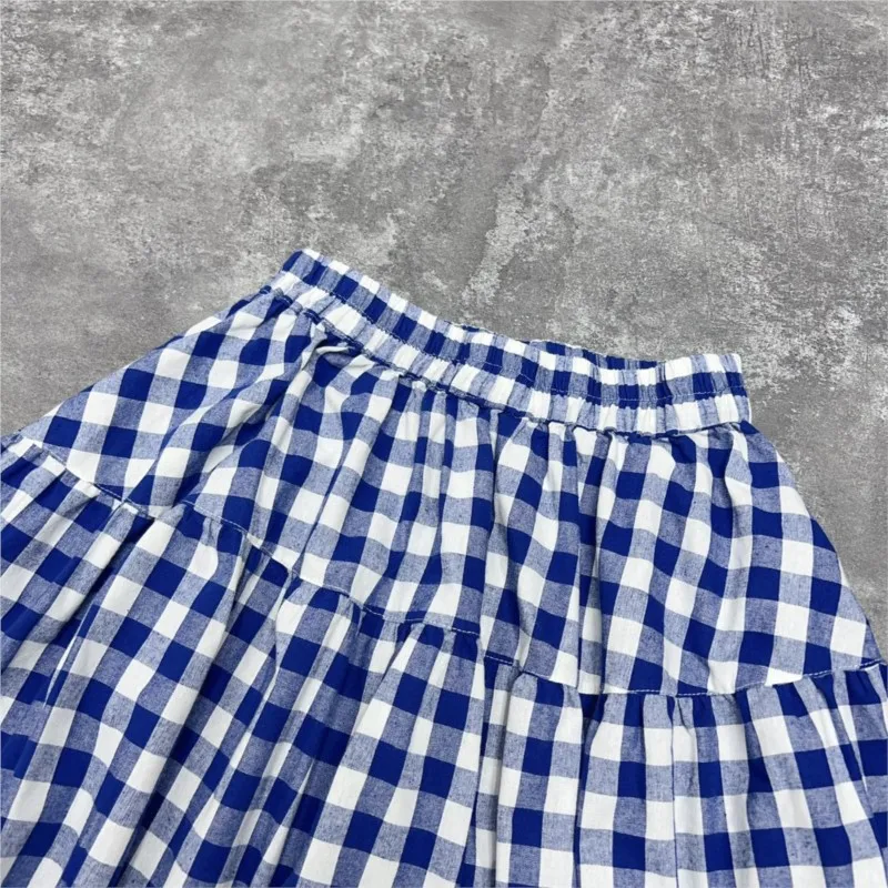 Johnature 2025 японские клетчатые юбки весна-лето ретро свободные повседневные длинные