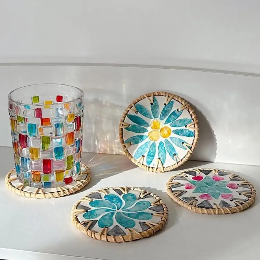 1 шт. 10 см коврик для чашки из ракушки ротанга круглый красочный с ракушками