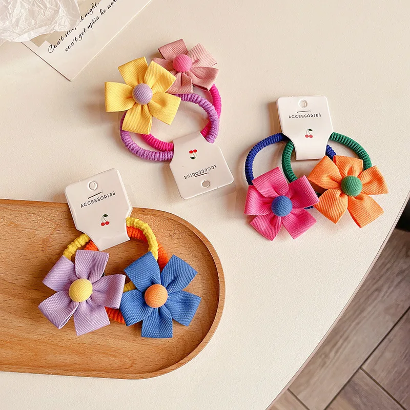 

2PCS New Color Blocking Flower Girl Kids Elastic Hair Bands Children Hair Ties Cute Princess Hair Accessories Baby Headwear