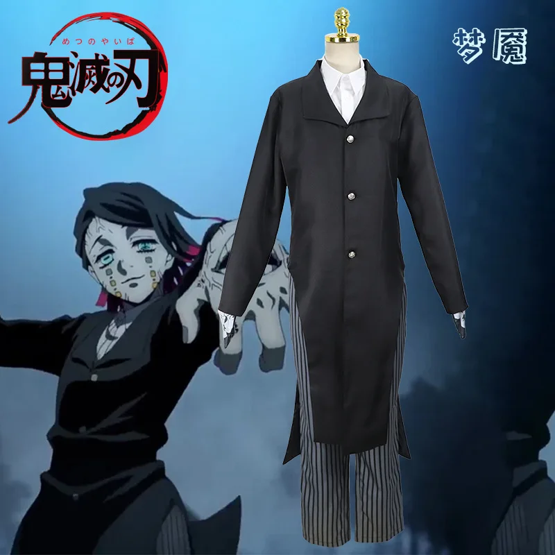 

Anime Demon Slayer Enmu Dream Cosplay Costume Kimetsu no Yaiba Wig Black Uniform Coat Shirt Pants Gloves Halloween Party