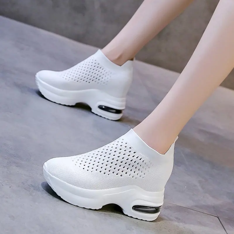 

Women Sneakers Breathable Female Knitted Shoes Thick Bottom Walking Shoes Soft Comfortable Spring Air Cushion Summer Casual Shoe