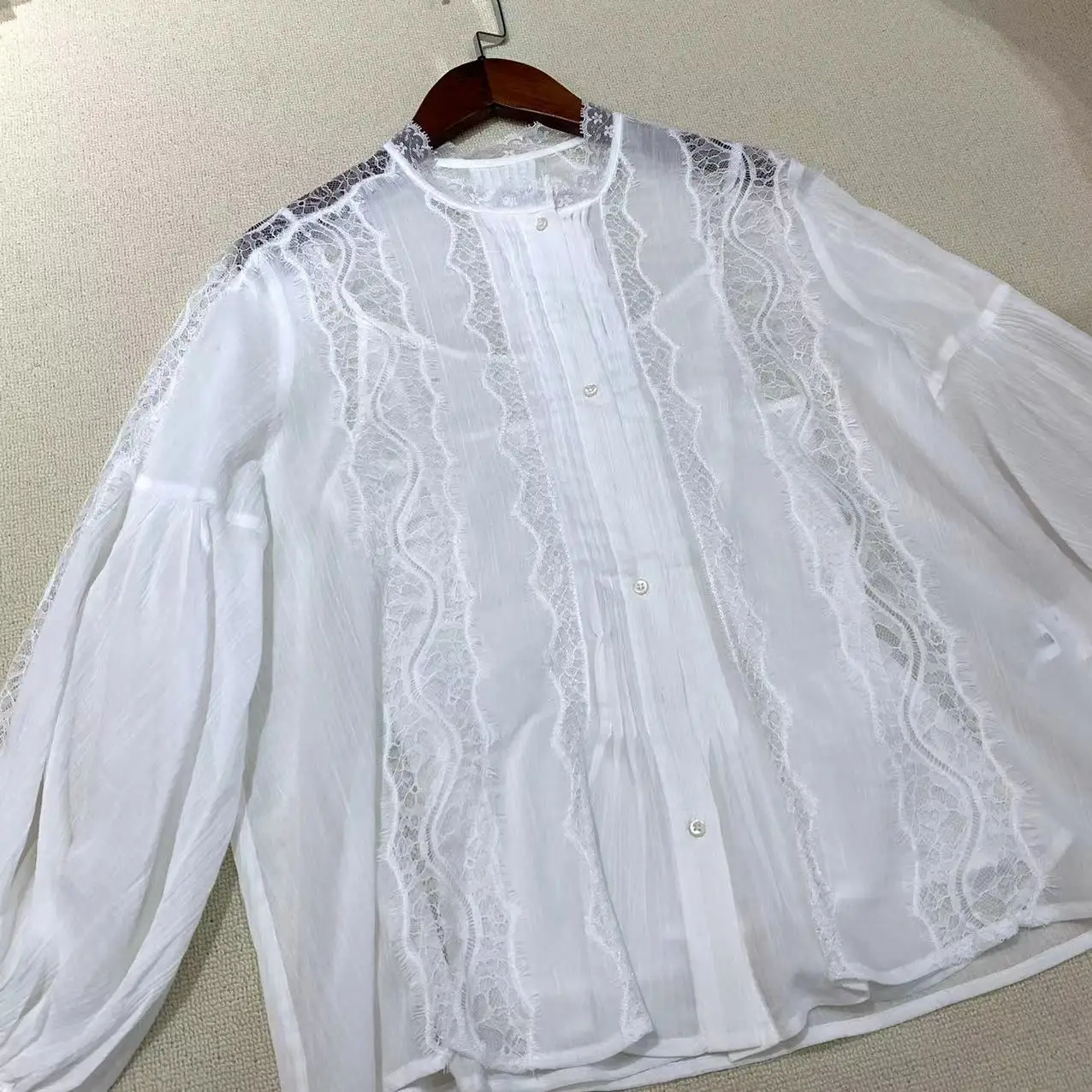 Женская блузка из 2 частей элегантная белая однобортная хлопка и кружева во