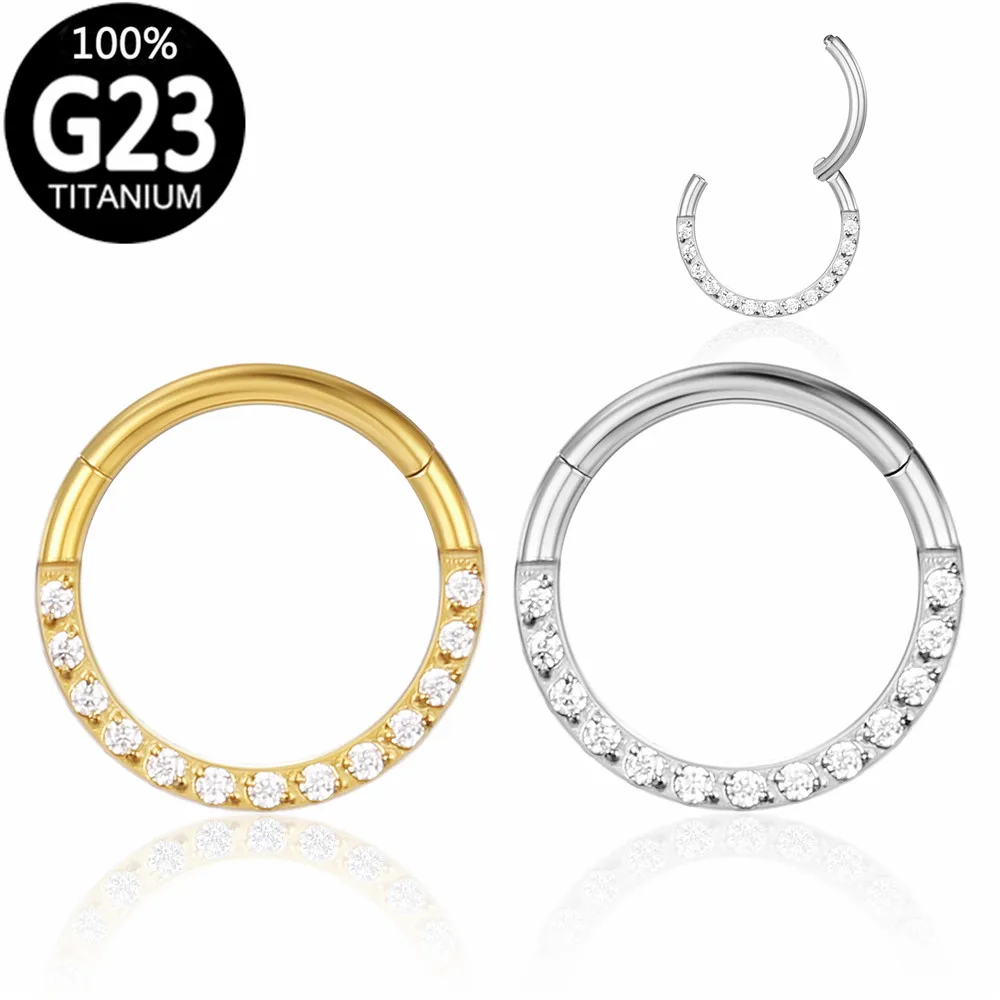 

G23 Titanium Zircon Hinged Segment Nose Rings Ear Cartilage Tragus Earrings Helix Daith Hoops Septum Clicker Piercing Jewelry