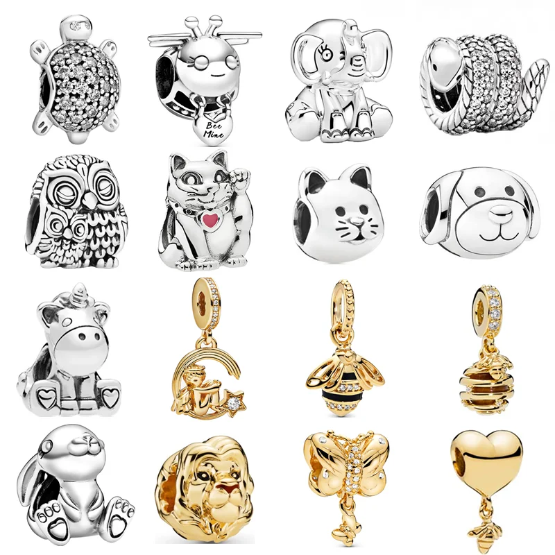 

2022 New Elephant Bee Lion Unicorn Silver Color Zircon Cartoon Animals Bead Fit Original Pandora Charm Bracelet DIY Jewelry Gift