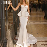 jeheth new style off the shoulder ivory satin long mermaid prom dresses woman sweetheart neck ruffle formal evening party gowns
