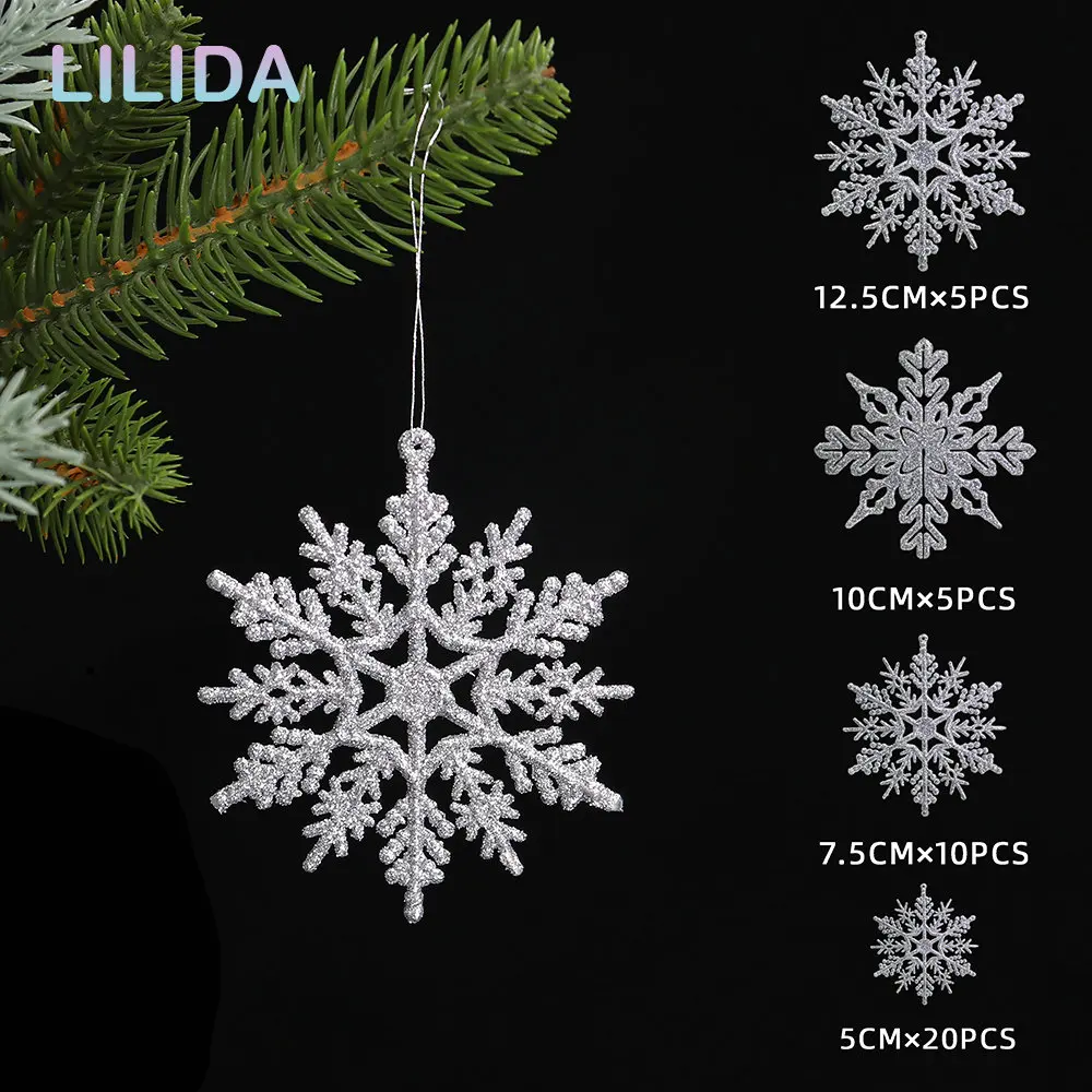 

40Pcs/Set Christmas Snowflakes Decorations Silver Glitter Artificial Plastic Fake Snowflake Xmas Tree Ornaments New Year Navidad