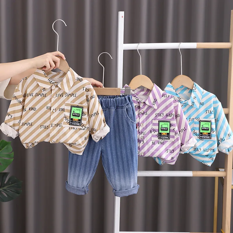 

Kids Christmas Outfits 2023 Spring Autumn Baby Boy Clothes 12 to 24 Months Twill Letter Printed Shirts and Jeans Suit Children