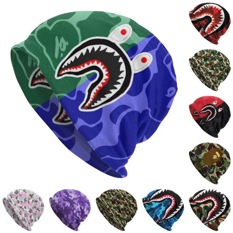 

Custom Bape Shark Slouchy Beanie Hats Women Men Abstract Geometric Pattern Hippie Knit Skullies Beanies Cap for Outdoor Ski