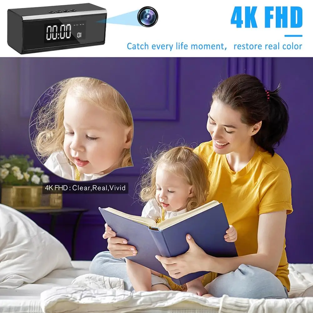 4K Ultra HD WIFI Wireless Clock Mini Camera with Bluetooth Speaker Infrared Night Vision Home Security Surveillance Nanny Cam enlarge