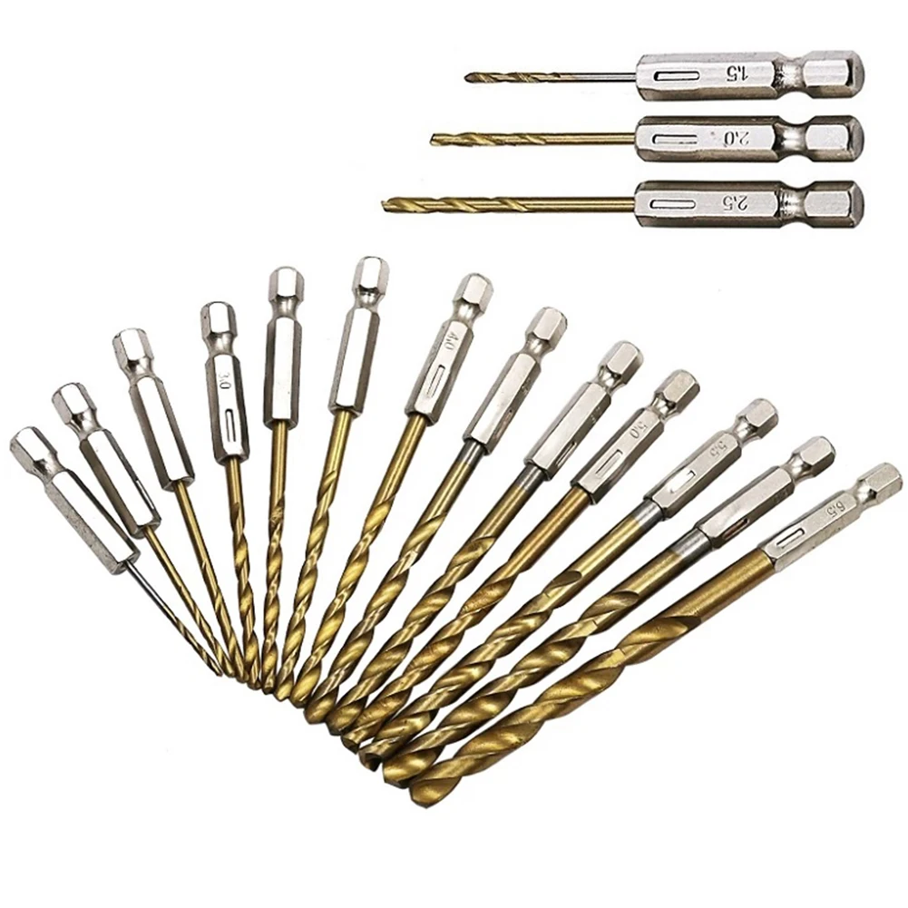 

16pcs HSS Drill Bit Titanium Coated 1/4 Hex Shank 1.5-6.5mm Twist Drill Bit For Cordless Screwdriver Drill Drilling Thin Plate
