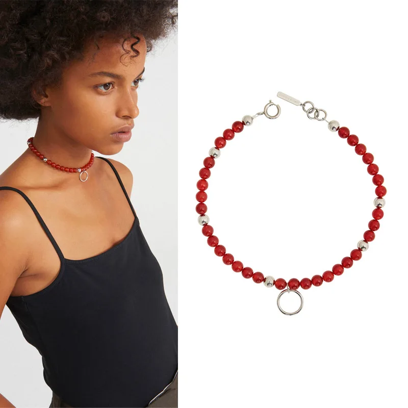 

LONDANY necklace New style decorated red agate beads Personality circle Simple short necklace Female choker clavicle chain