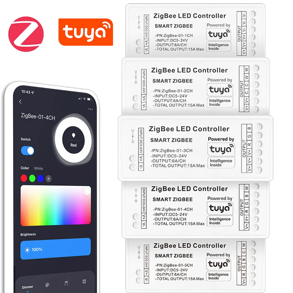 Zigbee WiFi LED Controller 12V 24V Single Color Dual White RGB RGBW RGBCCT LED Strip Smart Controller For Tuya Alexa Google Home