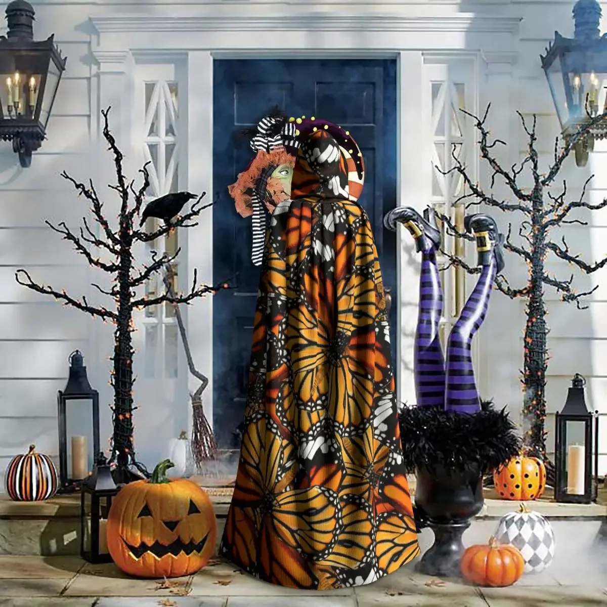 Оранжевый тигр бабочки с капюшоном плащ пальто Хэллоуин Косплей Костюм вампира