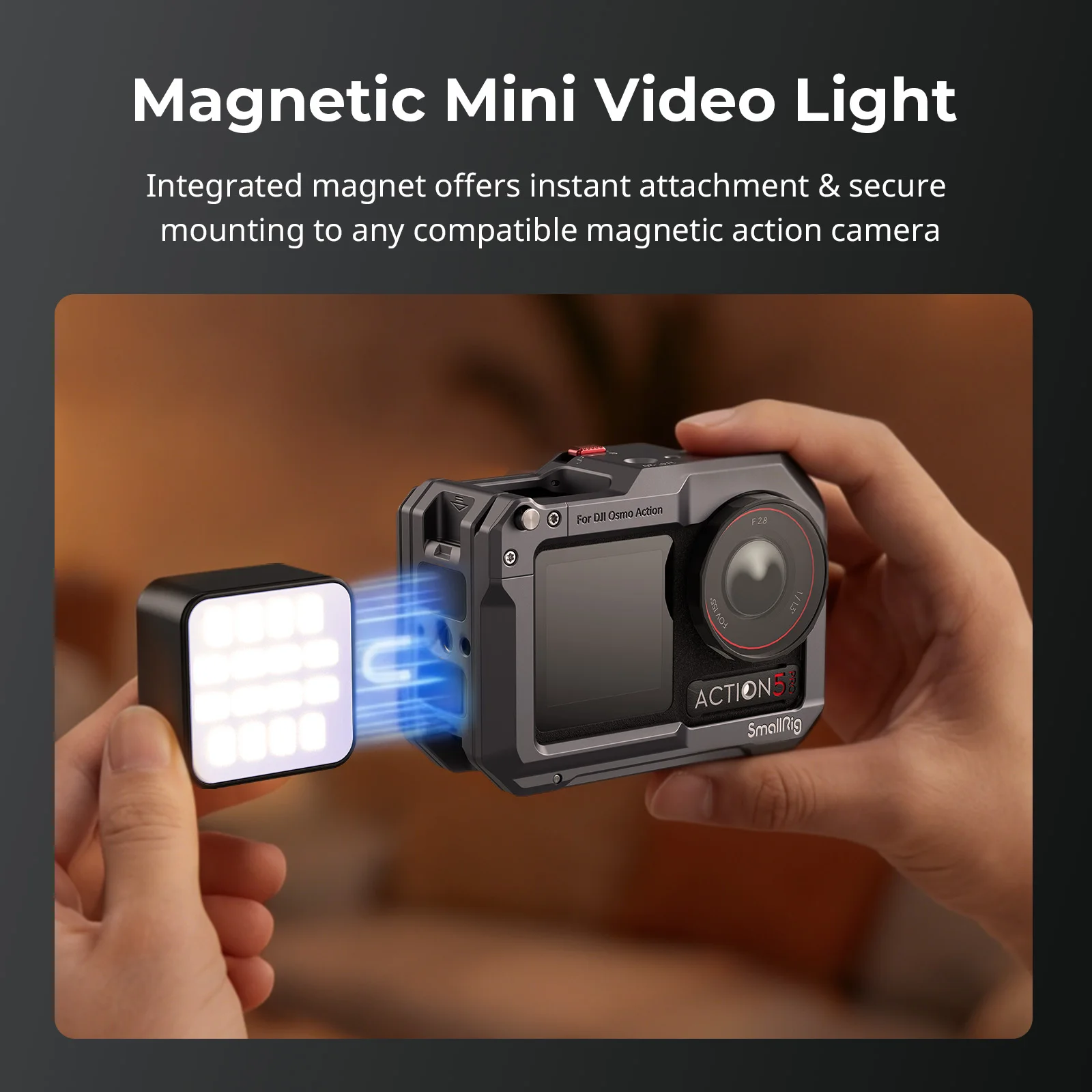 Фото Магнитный мини-светодиодный видеосвет SmallRig Pocket 4 для экшн-камер, 3000K-6000K, аккумулятор 500 мАч, для DJI OSMO Action 6/5 Pro/4/Nano №2