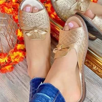 women slippers butterfly knot casual flats peep toe solid color fashion nonslip ladies slides plus size female footwear 2022