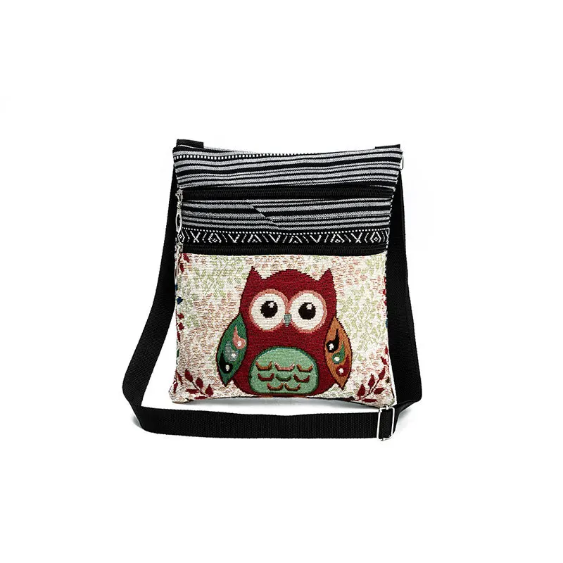 

Cute Casual Double Zipper Canvas Messenger Bag Women Cartoon Owl Printed Flap Bag Shoulder Bag Ladies Women Shopping Handbag