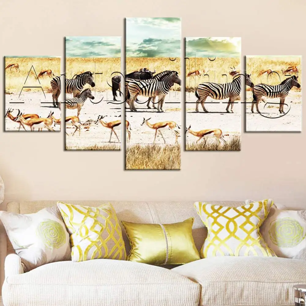 Картина на холсте с изображением зебры и лосящего оленя лугу 5 шт. |