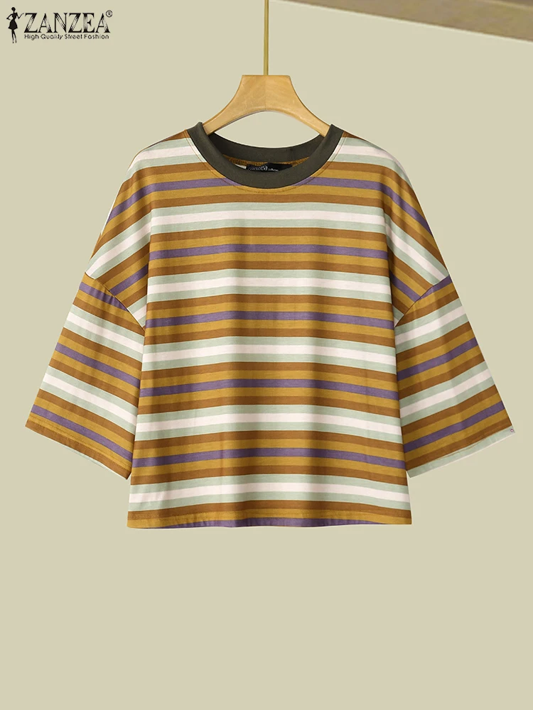 ZANZEA летние футболки с короткими рукавами 2025 г. женские простые повседневные топы