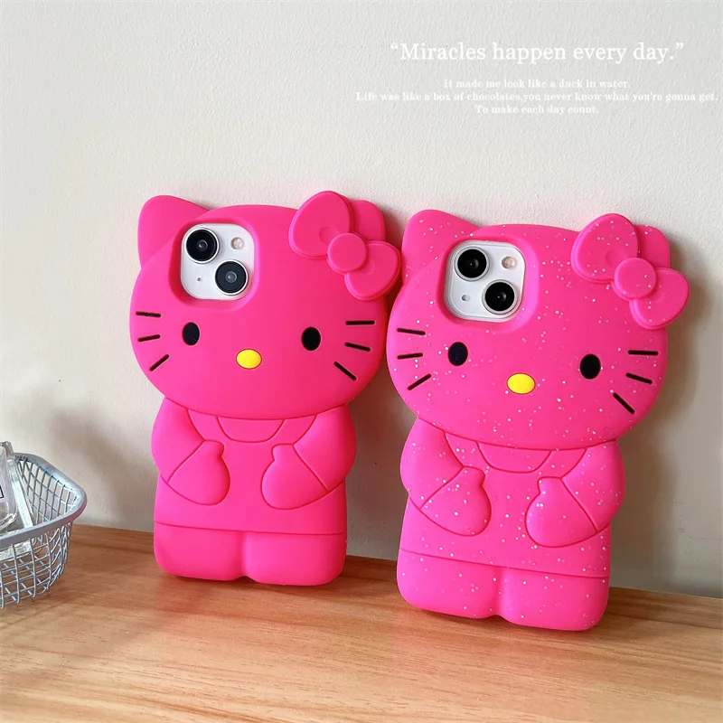 

3D Stereoscopic Sanrio Hello Kitty Silicone Phone Case for IPhone 14 13 12 11 Pro Max Cartoon Cute Soft Back Cover Y2K Girl Gift