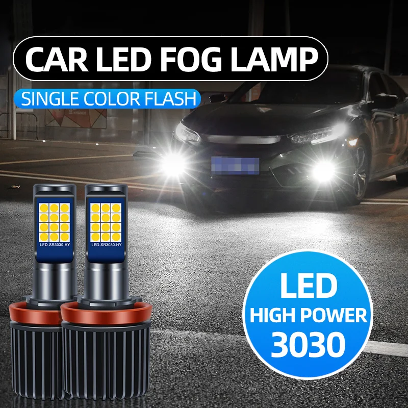 2PCS Strobe Car Fog Lamp H1 H3 H8 h11 LED 9005 HB3 9006 Hb4 H7 Auto Daytime Running Light Flash Driving Bulb White
