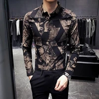 mens long sleeve shirt autumn korean slim print trend joker shirt handsome personality stylist inch shirt top
