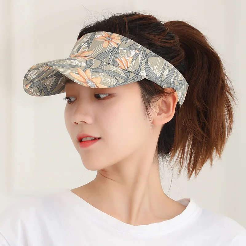 

Leaves Print Summer Breathable Air Sun Hats Men Women Adjustable Visor UV Protection Top Empty Tennis Running Sunscreen Cap 2023