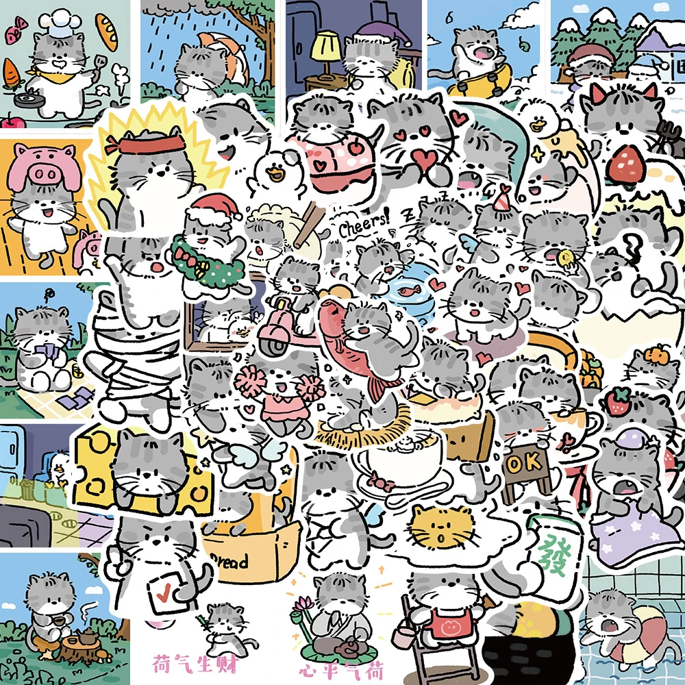 

10/30/60pcs Cute Anime Cat Life Stickers Waterproof Graffiti Sticker Laptop Diary Scrapbooking Fridge Animal Decals Fun for Kids