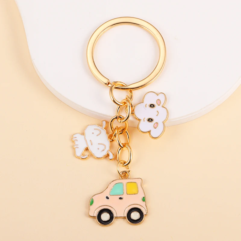

Lovely Enamel Cartoon Dog Smile Cloud Charm Key Chains Bags Wallet Car Key Cute Pendants Decor Jewelry Keyrings For Women Men
