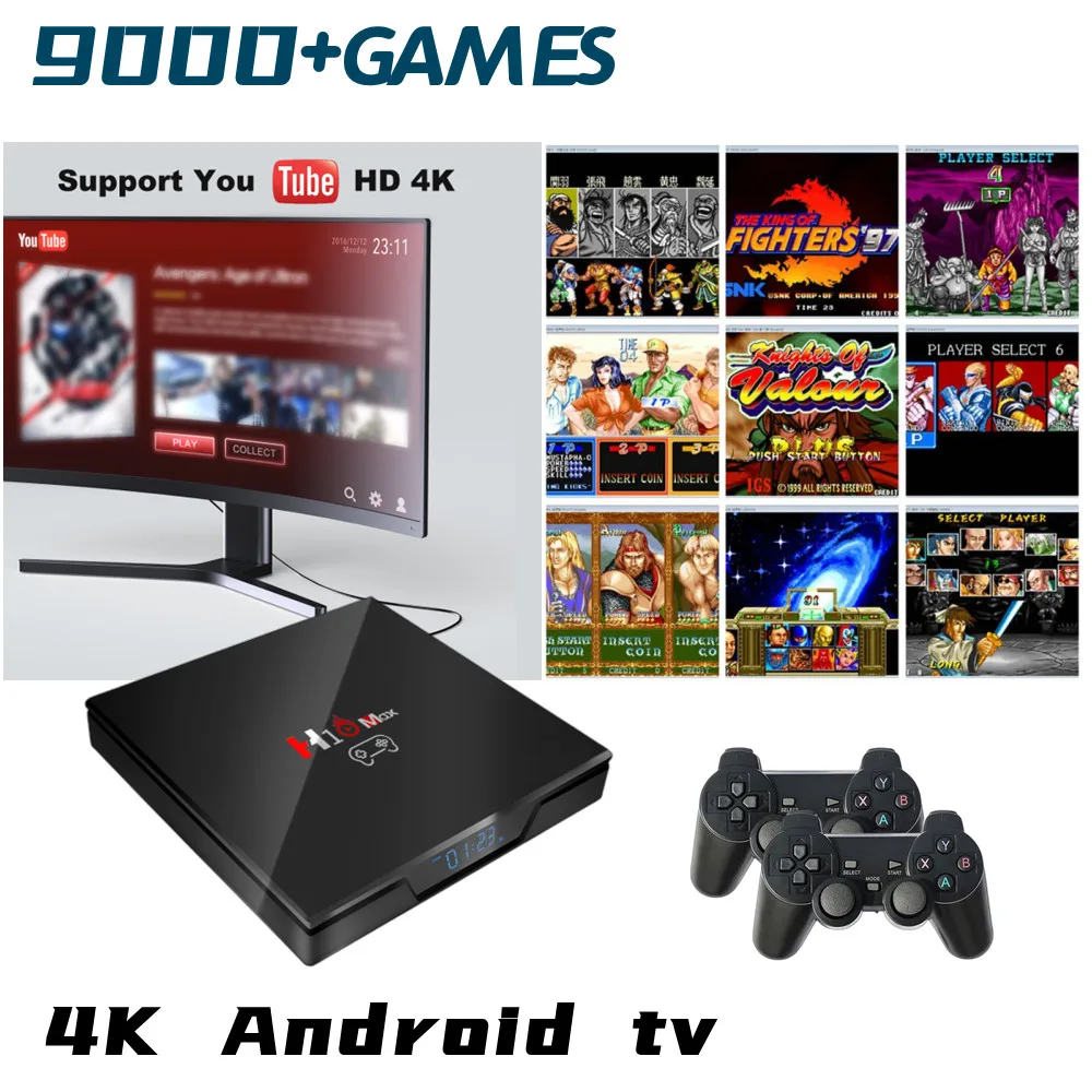 2022 Ретро Игровая приставка и Android Smart TV Box 2 в 1 9000 + игровая с 3D играми Pad 64 128G IP Media Player