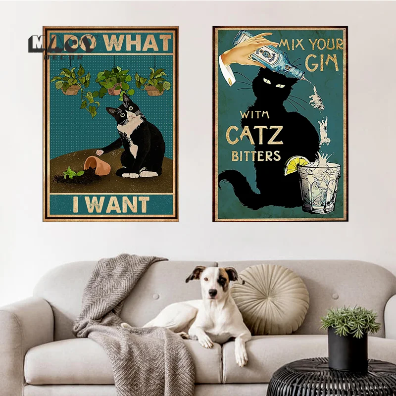 

Mental Black Cat Frame Poster Canvas Painting Quote Art Print Vintage Mix Your Gin Funny Bathroom Garden Home Bedroom Decor