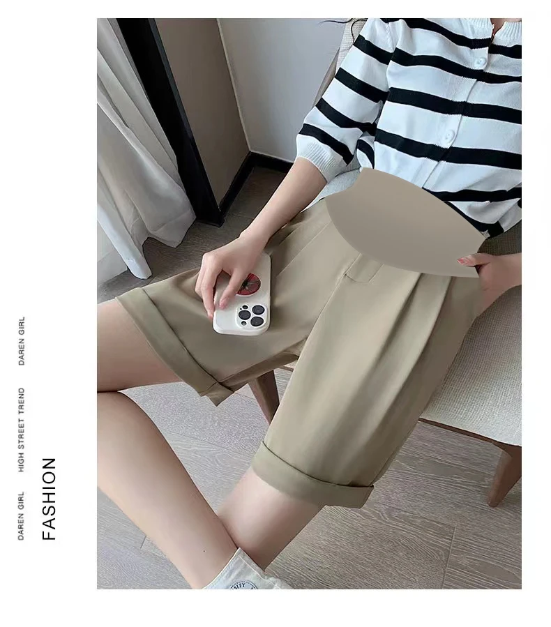 Короткие летние костюмы для беременных Брюки с карманами высокой талией Wman