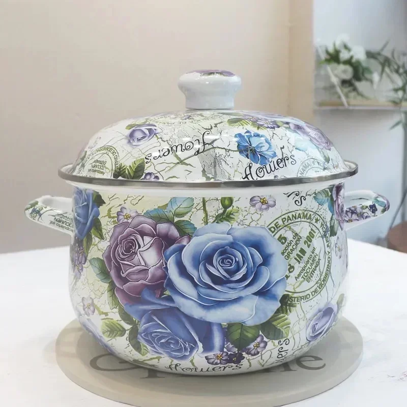 Эмалированная кастрюля с высокой каемкой 22 см/24 см утолщенная эмалированная для