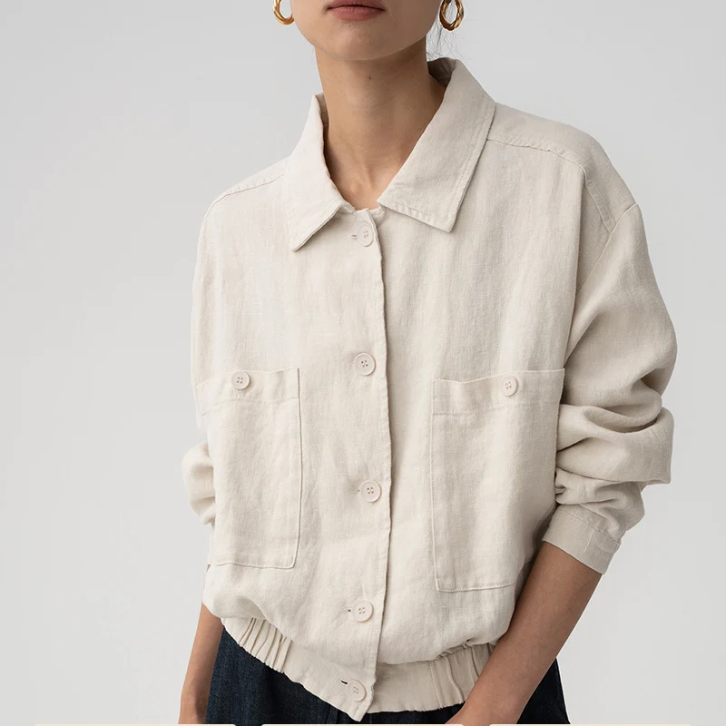 

Женская льняная куртка-поло с воротником-поло