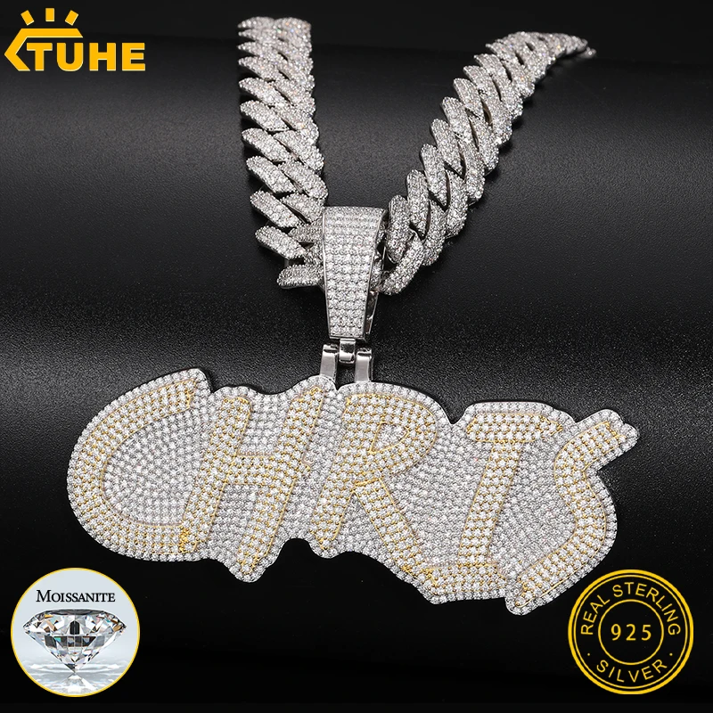 

High Quality Unisex Styles Custom Letter Pendant Moissanite Silver 925 Custom Name Necklace For Men Hip Hop Jewelry Gifts