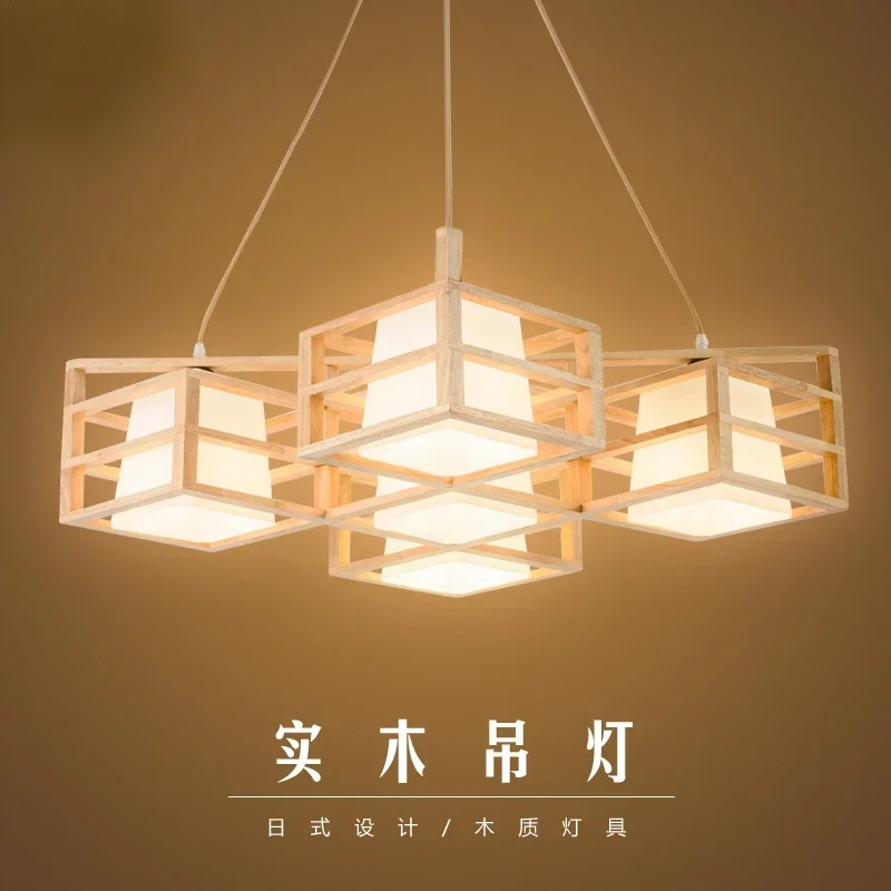 

Japanese Style Chandelier Solid Wood Tatami Chandelier Nordic Wooden Creative Living Room Bedroom Dining Room Log Lamp