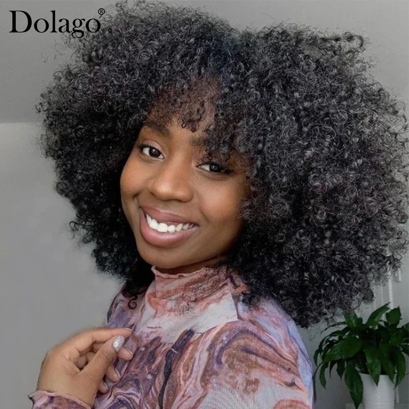 Deep Curly Wave Pixie Cut Human Hair Wigs With Bangs Natural Natural Black Short Bob Wigs For Women Brazilian Virgin Hair Dolago