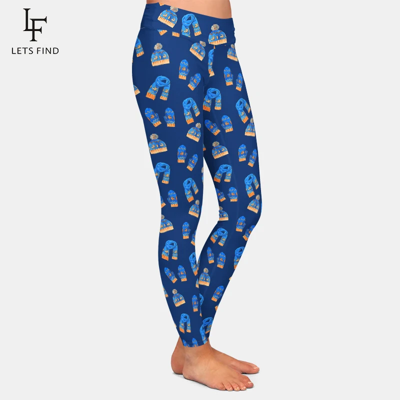 LETSFIND  Workout Leggings 3D Christmas Hat and Scarves Gloves Printing Women High Waist Comfortable Warm Pants