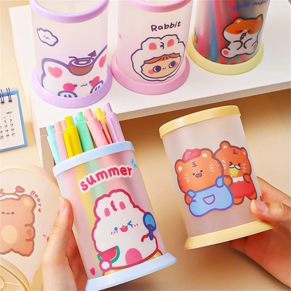 

1pc Cartoon DIY Round Folding Pen Holder Desktop Stationery Large Capacity Multifunctional Organizer Holder Stand Storage Box
