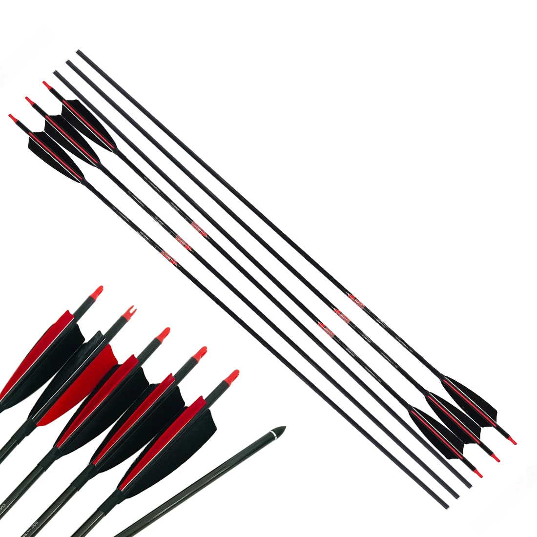 12pcs Pure Carbon Arrow Spine 300 340 400 500 600 700 800 4inch Turkey Feather 75gr Tips Compound Bow Hunting