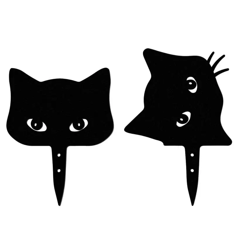 

2pcs Halloween Black Cat Metal Yard Sign Lawn Decorations Outdoor Decorations Black Cat Silhouettes with Stakes