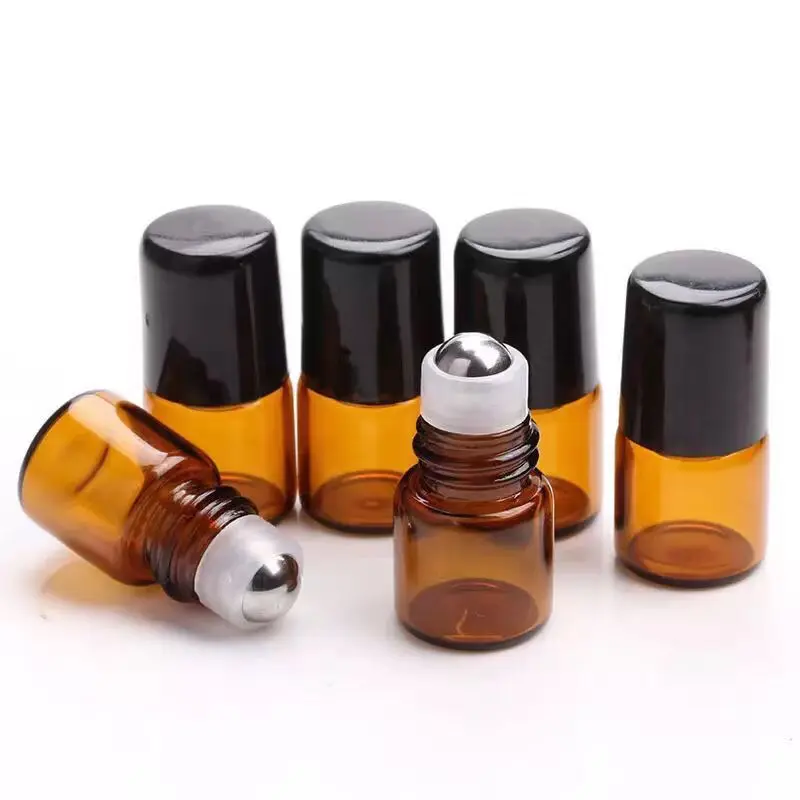 S Amber Refillable Glass Roller Metal Oil Vials Mini Bottle