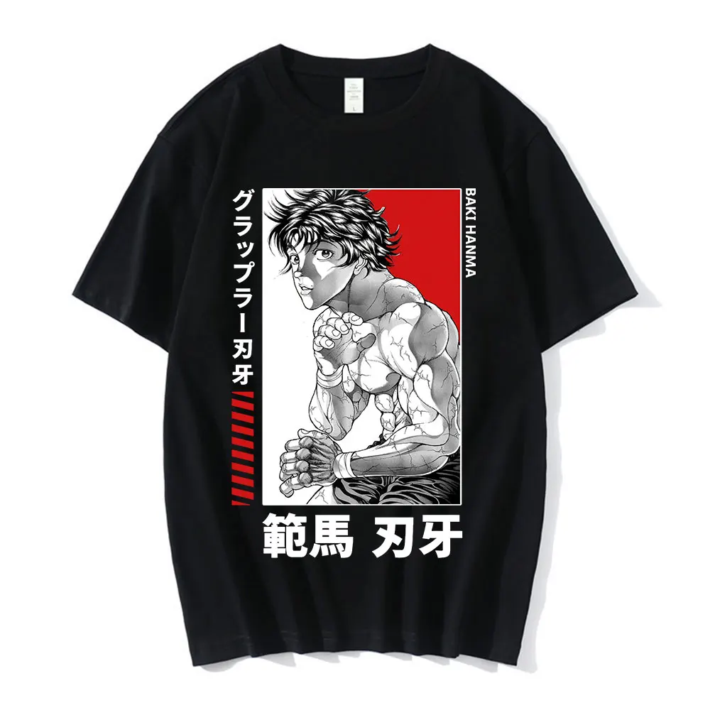 Baki The Grappler Anime Mens T Shirt Yujiro Hanma Short Sleeve Casual Men Cotton T shirts Clothes for Teens Classic Manga Tees