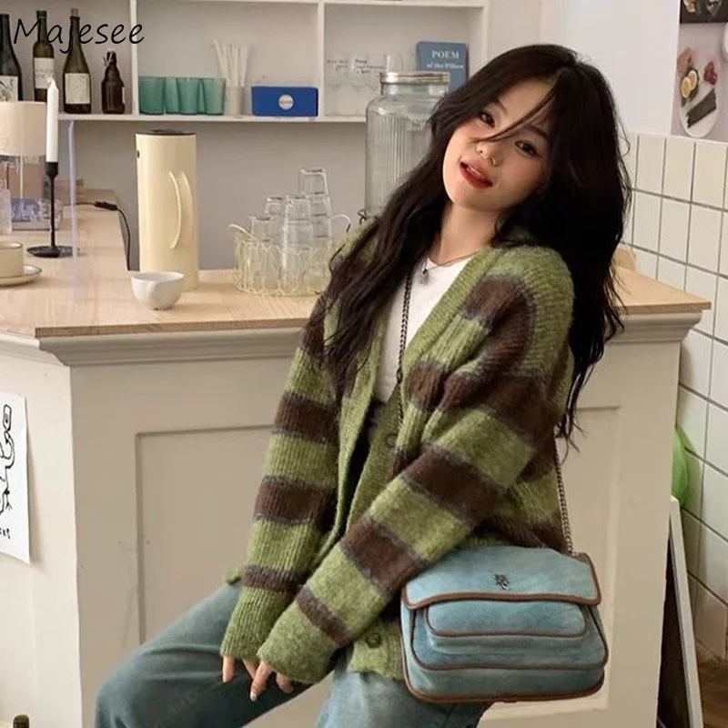 

Striped Cardigan Women Baggy Streetwear Harajuku for Ladies Hot Sale Vintage Stylish Korean Style Aesthetic Fashion Panelled New