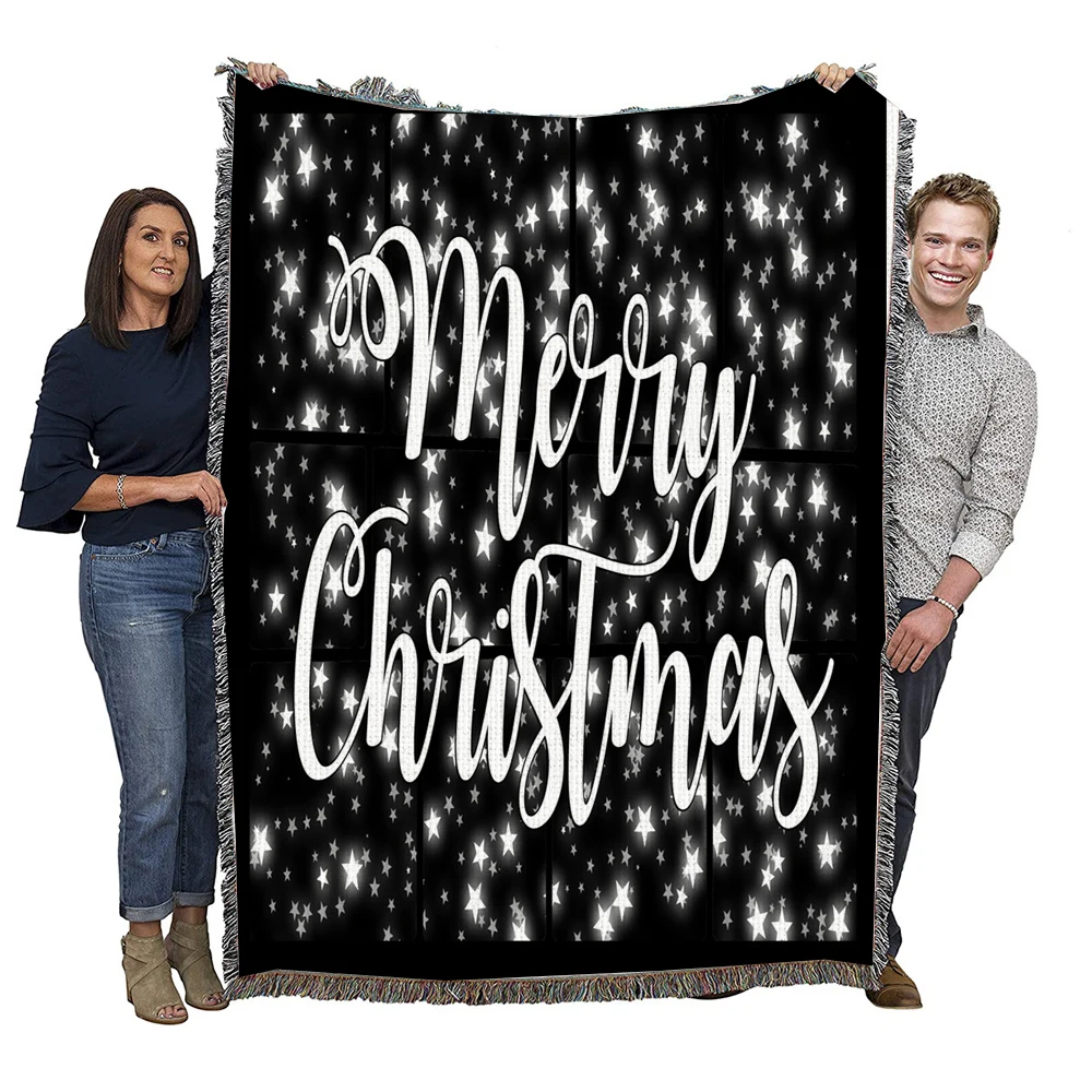 

Christmas Chunky Knit Blankets Cozy Microfibe Tufted Knitted Wine Beige Fringes Home Decor Gift Plaid Throw Blanket