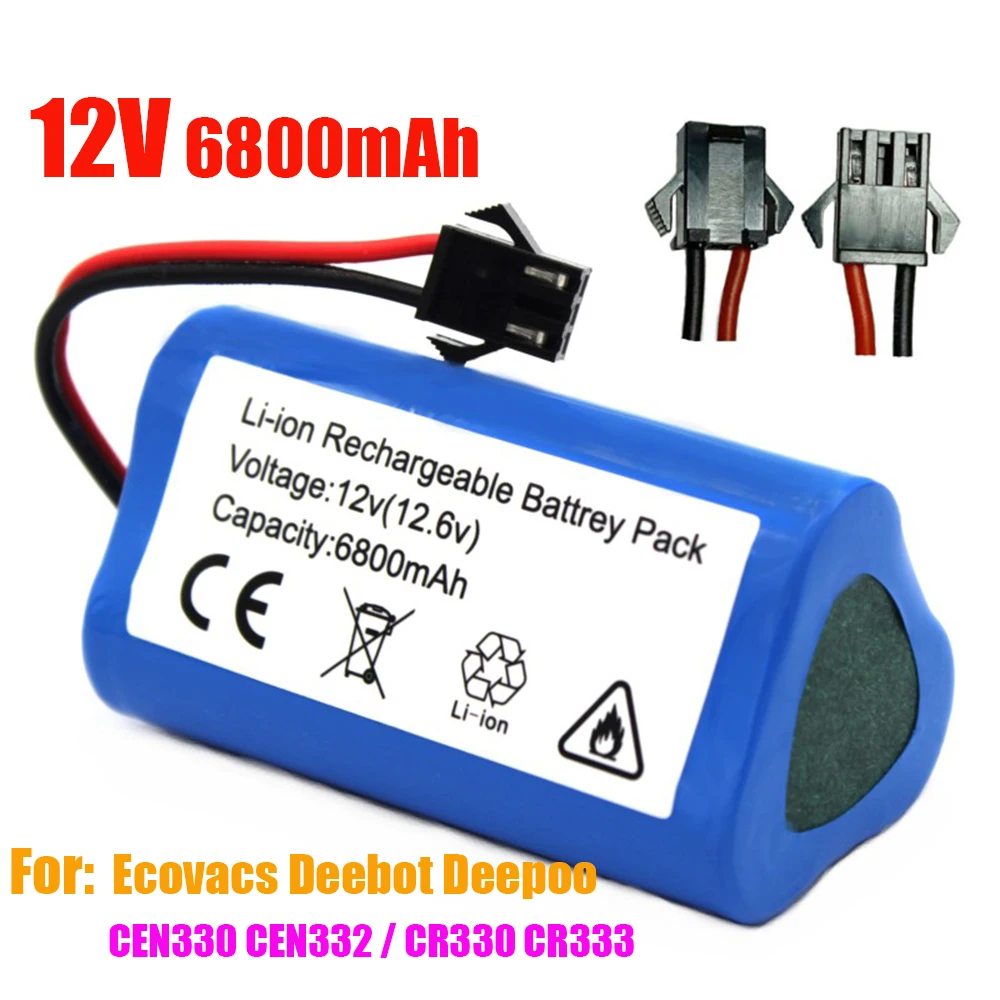 

12V 6800mAh 100% New Lithium Battery for Ecovacs Deebot Deepoo CEN330 CEN332 / CR330 CR333 Battery Replacement Accessories