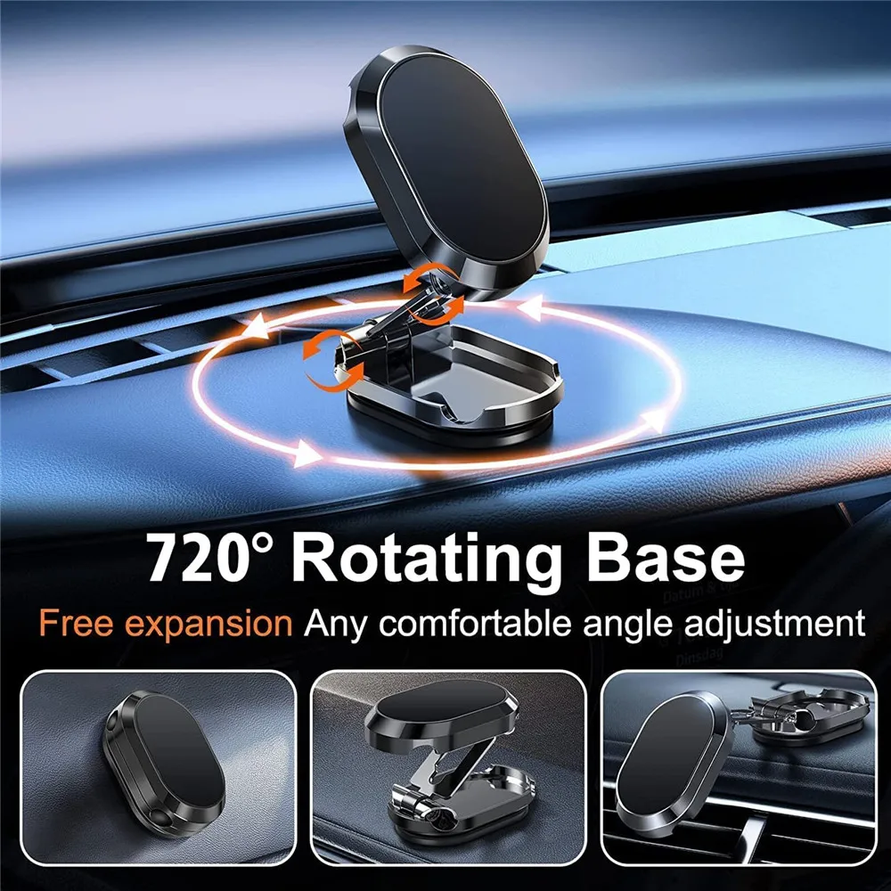 Metal Magnetic Car Mobile Phone Holder Folding Magnet Cell Phone Stand in Car GPS Support For iPhone Xiaomi 360° Rotatable Mount