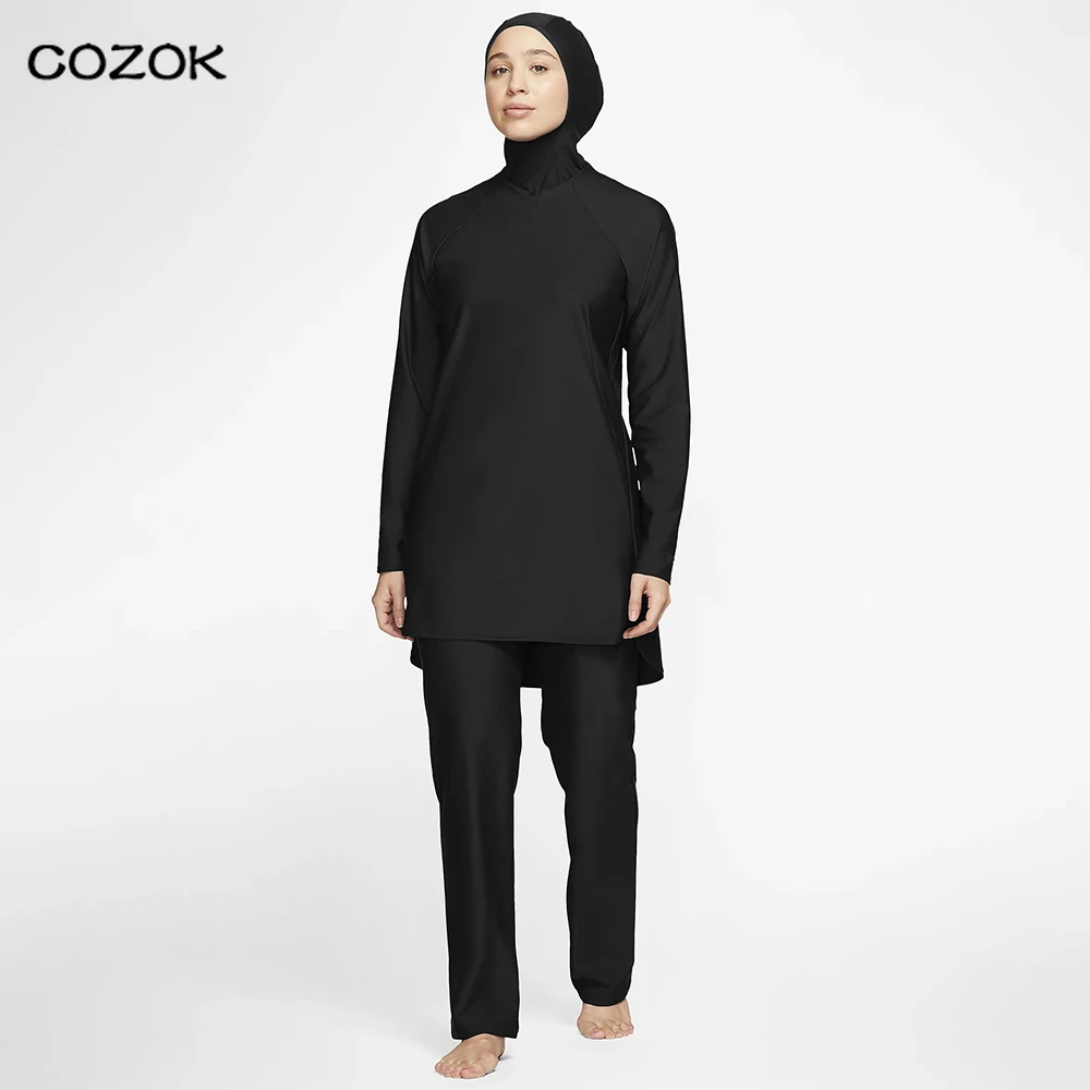 

Arab Women Swimsuit Burkini Muslim Swimwear 2 Piece Set Long Sleeve WIth Hijab Sport Modest Bathing Suit Islam Birkini Women
