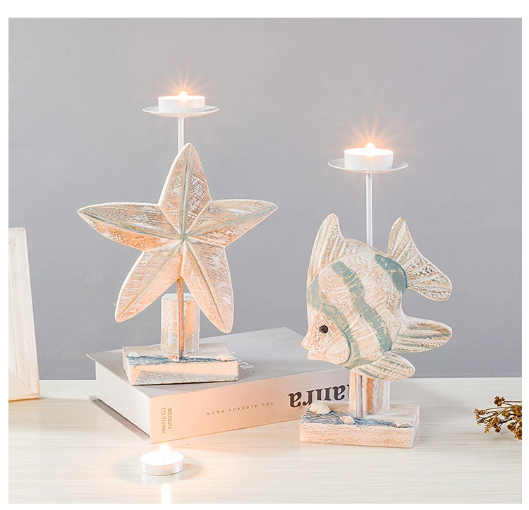 Подсвечник в средиземноморском стиле с рыбой деревянный подсвечник украшения